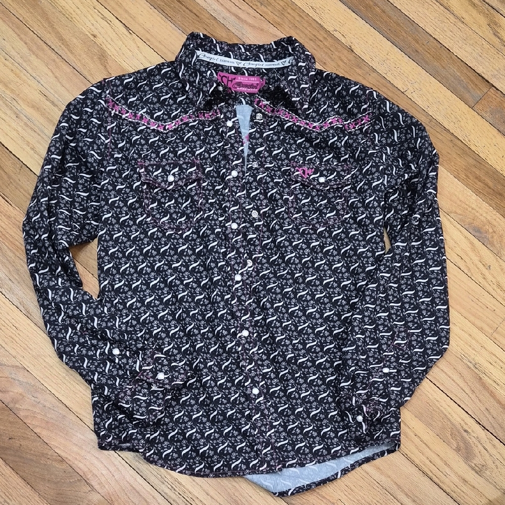 Cowgirl Hardware Kids' Black and Pink Button Down Shirt
